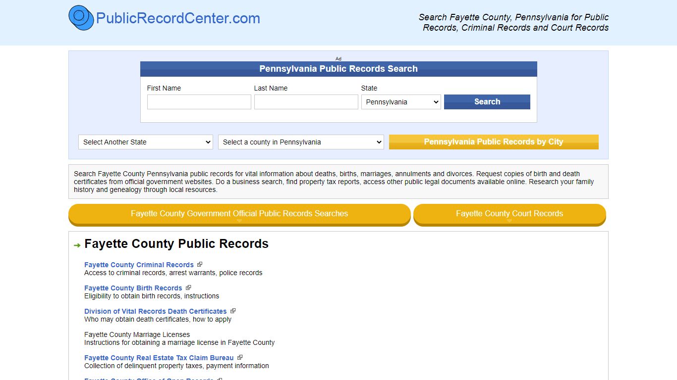 Fayette County Pennsylvania Free Public Records - Court ...